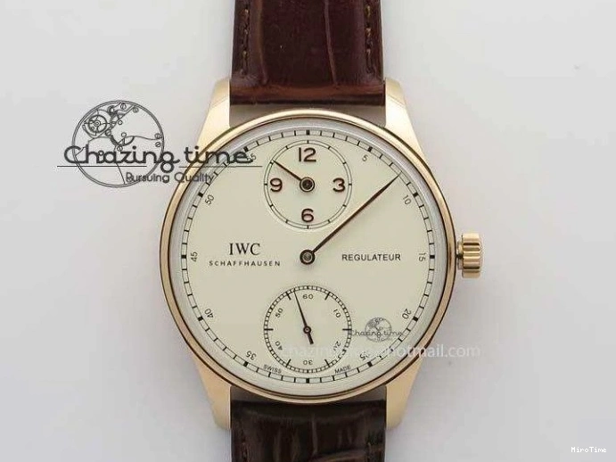 MIROTIME 0513 GoAnywhere Portuguese IW5444 RG White Dial RG Numbers On Brown Leather Strap A 7253
